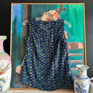 Banana Republic Women's Sheer Blouse geometric Sleeveless Top Sz Small Petite